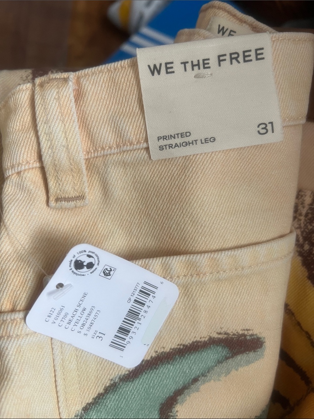 We The Free Pale Peach Jeans with Mint & Brown Accent